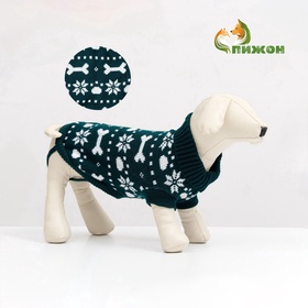 Свитер «Косточки-снежинки», размер 14 (ДС 32-35, ОГ 35-45, ОШ 22-26 см), зелёный