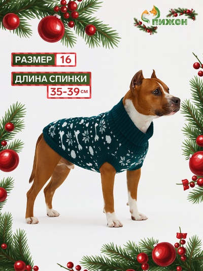 Свитер «Косточки-снежинки», размер 16 (ДС 35-39, ОГ 38-50, ОШ 24-28 см), зелёный