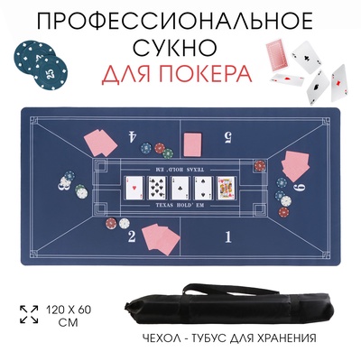 Сукно для покера, прорезиненное, 120×60 см, толщина 3 мм, синее