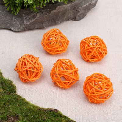 Шар декоративный из лианы, набор 5 шт., размер 1 шт. — 3 см, цвет оранжевый