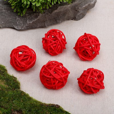 Шар декоративный из лианы, набор 5 шт., размер 1 шт. — 3 см, цвет красный