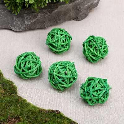 Шар декоративный из лианы, набор 5 шт., размер 1 шт. — 3 см, цвет зелёный