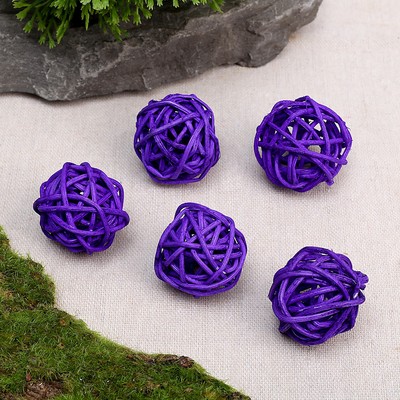 Шар декоративный из лианы, набор 5 шт., размер 1 шт. — 3 см, цвет фиолетовый