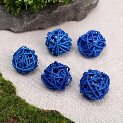 Шар декоративный из лианы, набор 5 шт., размер 1 шт. — 3 см, цвет голубой