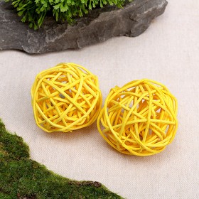 Шар декоративный из лианы, набор 2 шт., размер 1 шт. — 5 см, цвет жёлтый