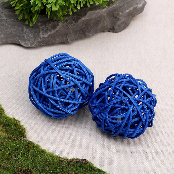 Шар декоративный из лианы, набор 2 шт., размер 1 шт. — 5 см, цвет голубой