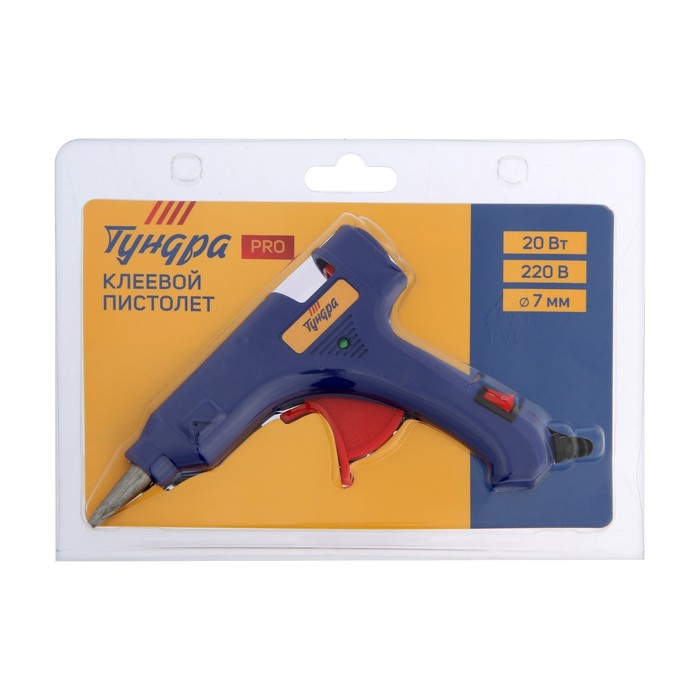 Клеевой пистолет ТУНДРА, 20 Вт, 220 В, шнур 1.2 м, выключатель, индикатор, антикапля, 7 мм - Фото 1