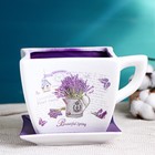 Декоративный горшок для цветов «Прованс», 800 мл, 17×13×11 см, керамика, с поддоном, белый, сиреневый, Greengo - Фото 1