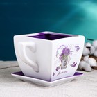 Декоративный горшок для цветов «Прованс», 800 мл, 17×13×11 см, керамика, с поддоном, белый, сиреневый, Greengo - Фото 3