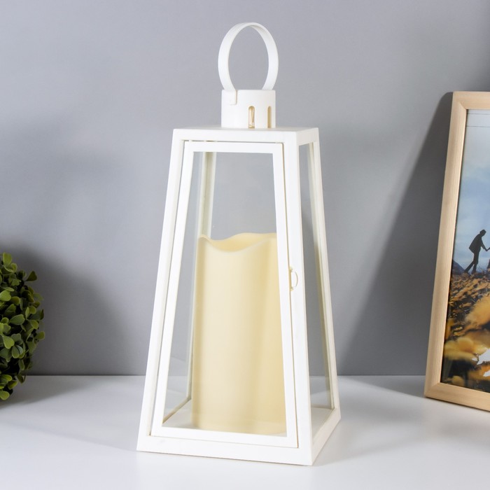 Светодиодная свеча в подсвечнике RISALUX «Фонарь», LED-ночник, от батареек 3×ААА, белый, 15.8×15.8×32.5 см RISALUX