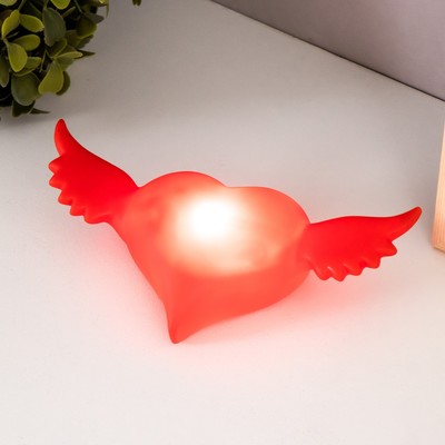 Фигурка светящаяся RISALUX «Сердце с крыльями», LED-ночник, красный, 7×14.3×3.8 см