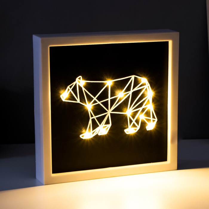 Световая картина-ночник "Медведь" LED USB от батареек 3хАА белый 24,5х24,5х3,5 см RISALUX - фото 1889933487