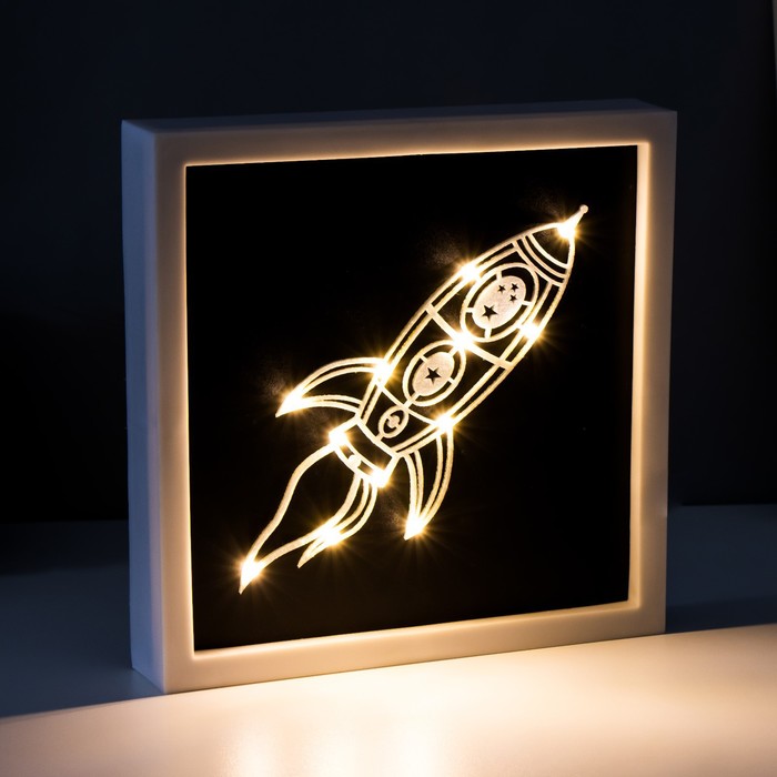 Световая картина-ночник "Ракета" LED USB от батареек 3хАА белый 24,5х24,5х3,5 см RISALUX - фото 1909033934