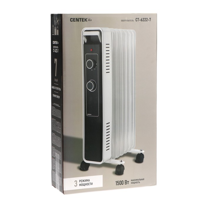 Обогреватель Centek CT-6222-7, масляный, напольный, 1500 Вт, 15 м², 7 секций, бело-чёрный - фото 51759549 Обогреватель Centek CT-6222-7, масляный, напольный, 1500 Вт, 15 м², 7 секций, бело-чёрный - фото 51759549