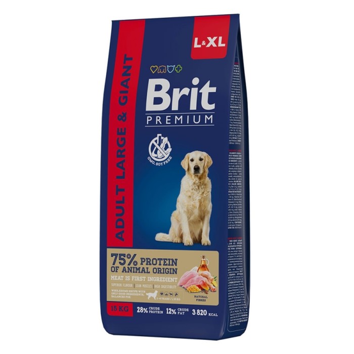 Сухой корм Brit Premium Dog Adult Large&Giant для крупных и гигантских собак, курица,15 кг - Фото 1