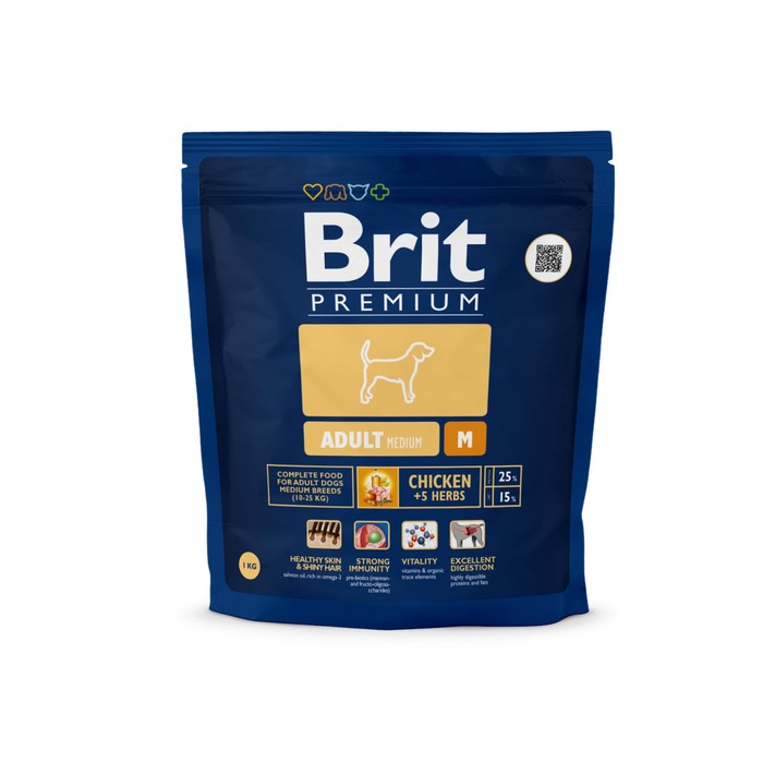 Сухой корм Brit Premium Dog Adult Medium для собак средних пород, курица, 1 кг - Фото 1