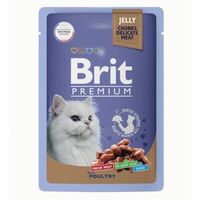 Влажный корм Brit Premium для кошек, ассорти из птицы в желе, пауч, 85 г