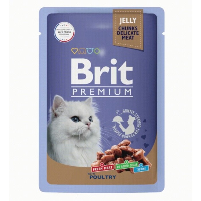 Влажный корм Brit Premium для кошек, ассорти из птицы в желе, пауч, 85 г - Фото 1