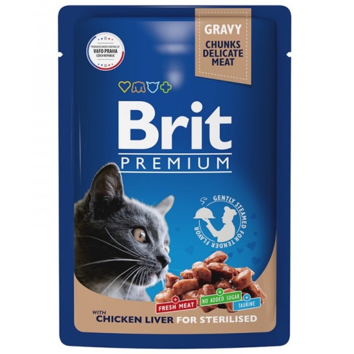 Влажный корм Brit Premium для стерилизованных кошек, куриная печень в соусе, пауч, 85 г - Фото 1