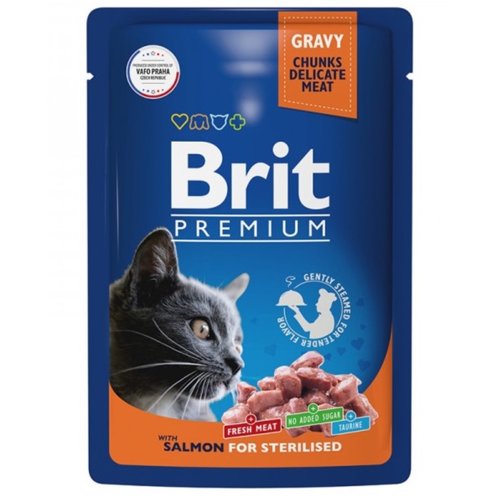 Влажный корм Brit Premium для стерилизованных кошек, лосось в соусе, пауч, 85 г - Фото 1