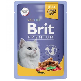Влажный корм Brit Premium для кошек, тунец в желе, пауч, 85 г