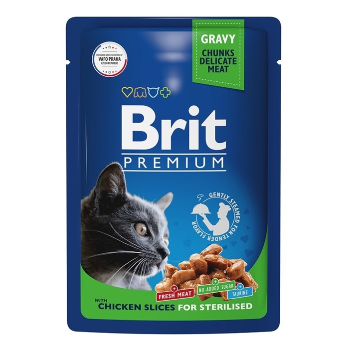 Влажный корм Brit Premium для стерилизованных кошек, цыпленок в соусе, пауч, 85 г - Фото 1