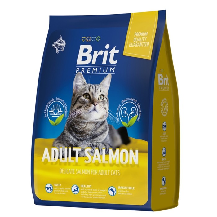 Сухой корм Brit Premium Cat Adult Salmon для кошек, лосось, 400 г - Фото 1