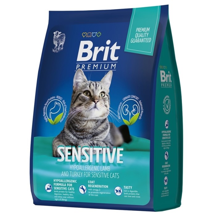 Сухой корм Brit Premium Cat Sensitive для кошек, ягненок и индейка, 2 кг - Фото 1