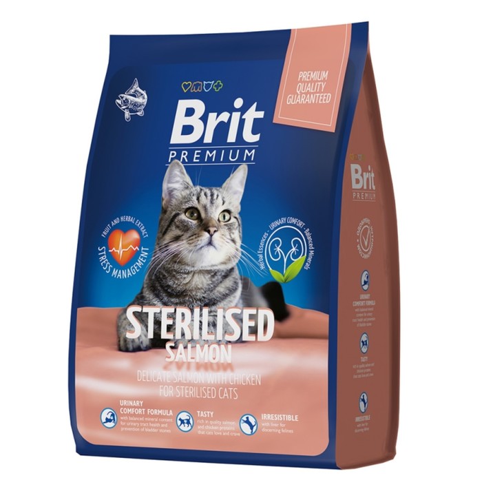 Сухой корм Brit Premium Cat Sterilized Salmon&Chicken для стерил. кошек, лосось/курица, 2 кг   93838 - Фото 1