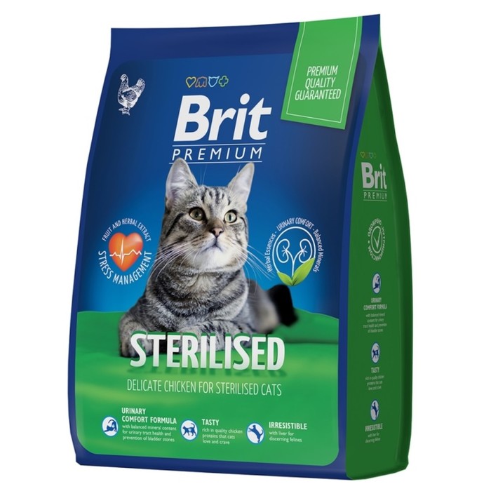 Сухой корм Brit Premium Cat Sterilized Chicken для стерилизованных кошек, курица, 8 кг - Фото 1