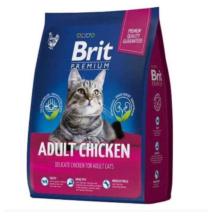 Сухой корм Brit Premium Cat Adult Chicken для кошек, курица, 8 кг - Фото 1