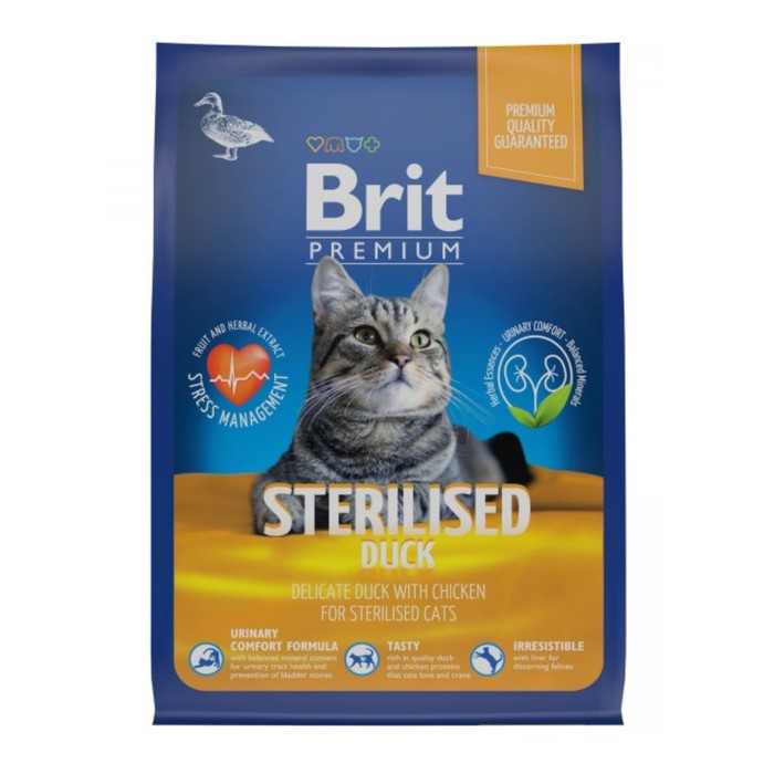 Сухой корм Brit Premium Cat Duck&Chicken для стерилизованных кошек, утка и курица, 8 кг - Фото 1