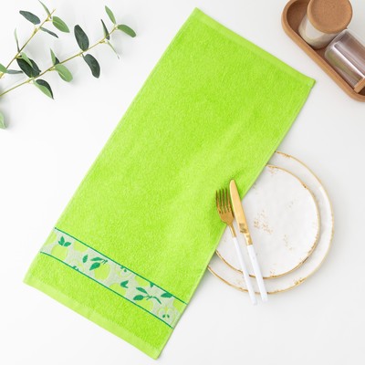 Полотенце 30×60 см, Яблоки, салатовый МИКС, 340 гр/м, махра, хлопок