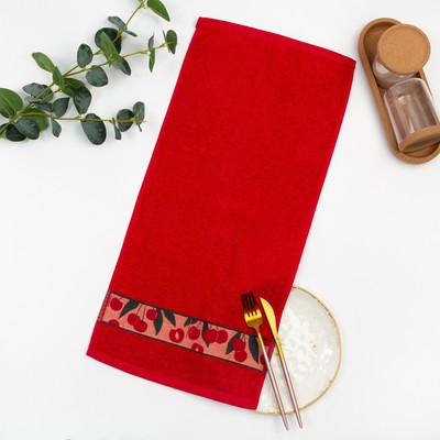 Полотенце махровое жаккардовое 30×60 см, принт вишня МИКС, хлопок 100%, 340 г/м²