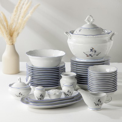 УЦЕНКА Сервиз фарфоровый столовый «Надежда. Гуси», 46 предметов, нет ложки и солонки