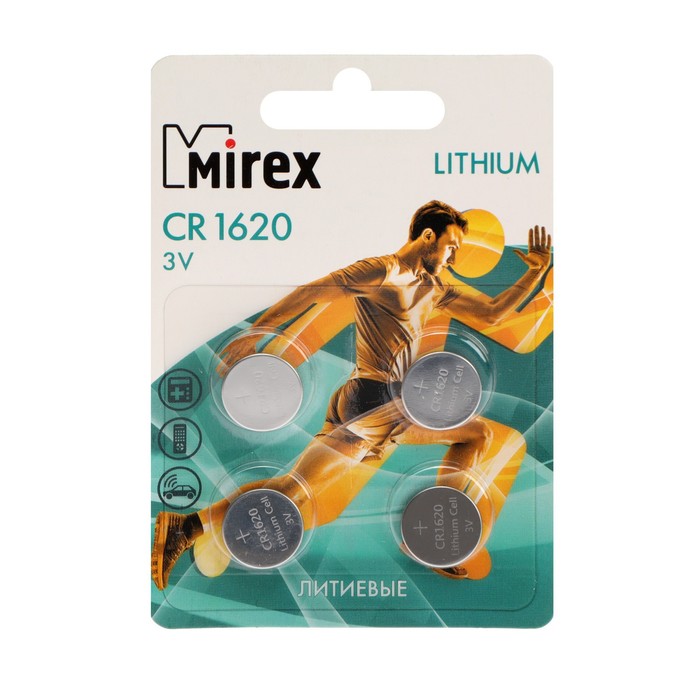 Батарейка литиевая Mirex, CR1620-4BL, 3В, блистер, 4 шт. - Фото 1