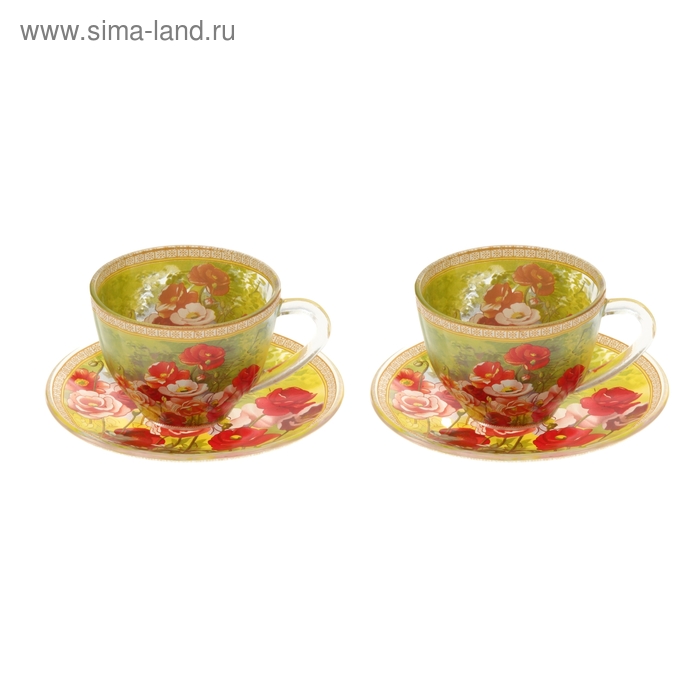 Сервиз чайный из стекла "Летнее настроение", 4 предмета: 2 чашки 220 мл, 2 блюдца - Фото 1
