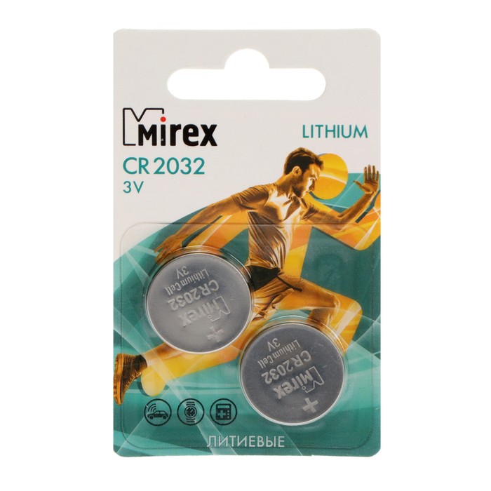 Батарейка литиевая Mirex, CR2032-2BL, 3 В, блистер, 2 шт. - Фото 1