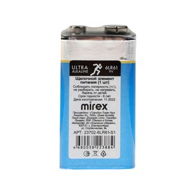 Батарейка алкалиновая Mirex, 6LR61-1S, 9В, крона, спайка, 1 шт.