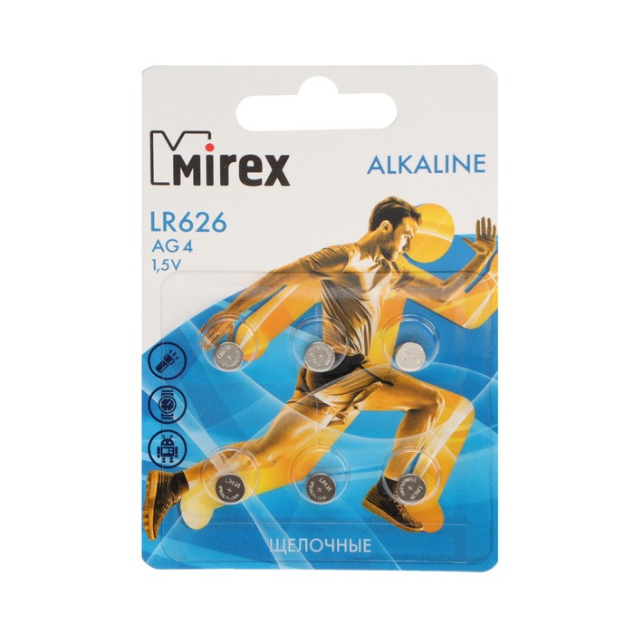 Батарейка алкалиновая Mirex, LR626, AG4, 1.5В, блистер, 6 шт - Фото 1