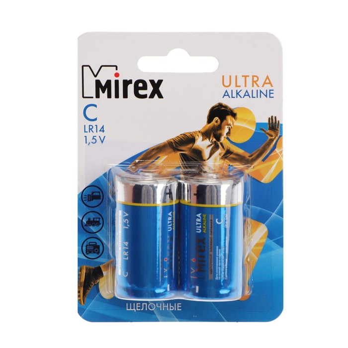 Батарейка алкалиновая Mirex, C, LR14-2BL, 1.5В, блистер, 2 шт. - Фото 1