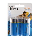 Батарейка алкалиновая Mirex, D, LR20-2BL, 1.5В, блистер, 2 шт. - фото 319150282