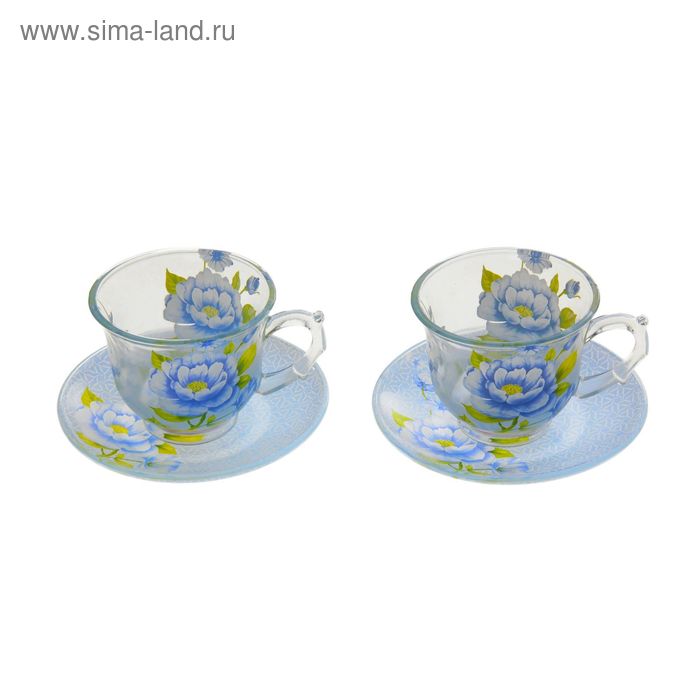 Сервиз чайный из стекла "Голубая фантазия", 4 предмета: 2 чашки 220 мл, 2 блюдца - Фото 1