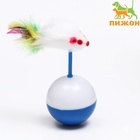 Мышь-неваляшка на шаре, 11×6 см, искусственный мех, синяя, белая - Фото 2