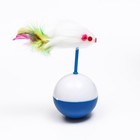 Мышь-неваляшка на шаре, 11×6 см, искусственный мех, синяя, белая - Фото 3