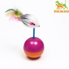 Мышь-неваляшка из натурального меха на шаре, 11 х 5 см фиолетовый/оранжевый - Фото 1