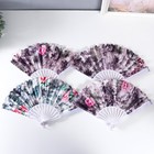 Веер пластик, текстиль "Цветочно-растительный мотив" МИКС 23 см (комплект 12 шт) - фото 23691290