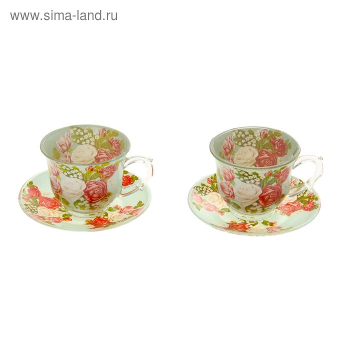 Сервиз чайный из стекла "Розовая мечта", 4 предмета: 2 чашки 220 мл, 2 блюдца - Фото 1