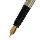 Ручка подарочная перьевая в кожзам футляре, корпус серебро с золотом - фото 6746188
