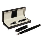 Ручка подарочная перьевая в кожзам футляре, корпус черный с серебром - фото 6746235